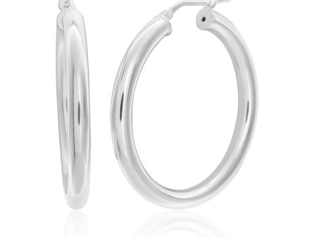 Sterling Silver Plain Hoop 30mm Earrings For Sale