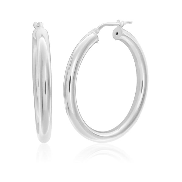 Sterling Silver Plain Hoop 30mm Earrings For Sale