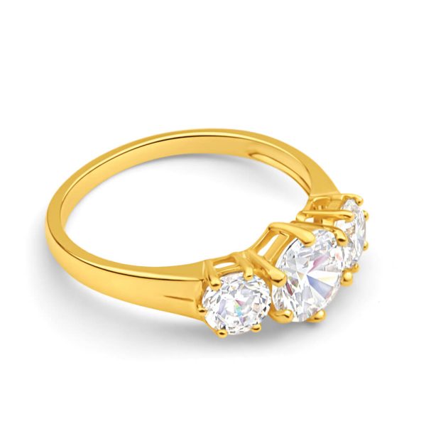 9ct Charming Yellow Gold Cubic Zirconia Trio Ring For Sale