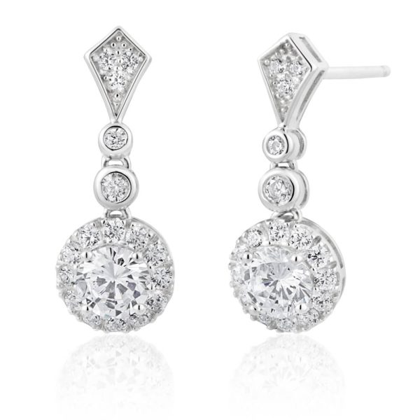 Sterling Silver Rhodium Plated Cubic Zirconia Drop Earrings on Sale