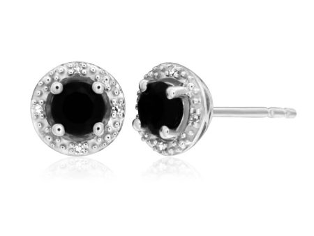 Natural Sapphire 8 Diamonds Stud Earrings in Sterling Silver Supply