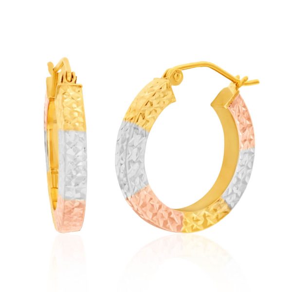 9ct Mutlitone Gold Silver Filled Square Hoops Earrings Hot on Sale