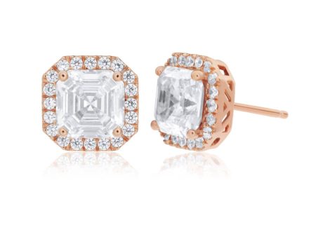 Sterling Silver Rose Gold Plated Cubic Zirconia Stud Earrings Hot on Sale