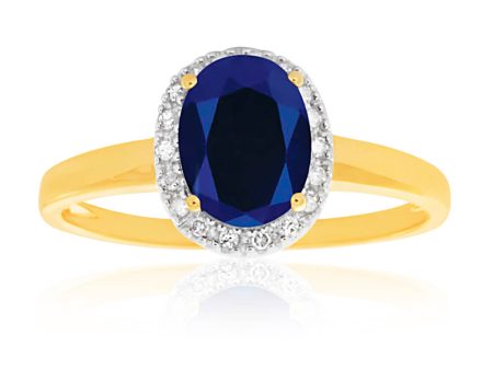 9ct Yellow Gold & White Gold Created Sapphire and Diamond Ring Online