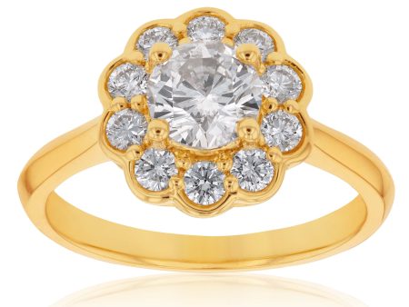 18ct Yellow Gold 1.40 Carat Diamond Flower Ring Fashion