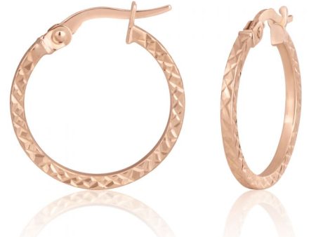 9ct Rose Gold Diamond Cut 15mm Hoop Earrings Hot on Sale