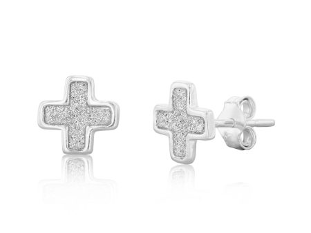 Sterling Silver Stardust Cross Stud Earrings Fashion