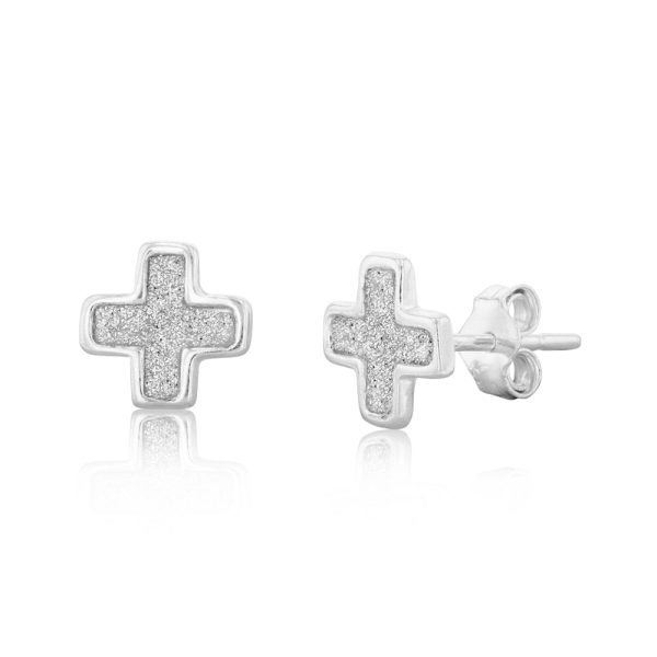 Sterling Silver Stardust Cross Stud Earrings Fashion