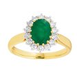 18ct Yellow Gold Natural Emerald 8x6mm and Diamond Ring Fashion