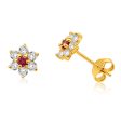 9ct Alluring Yellow Gold Created Ruby + Cubic Zirconia Stud Earrings on Sale