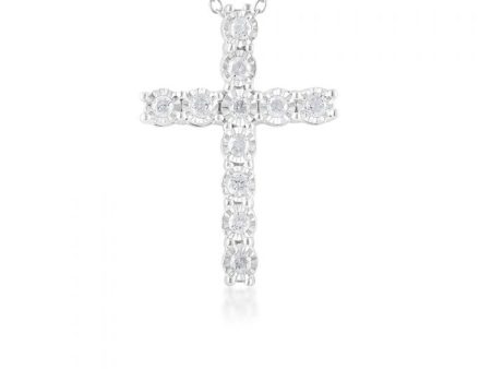 1 4 Carat Diamond Cross Pendant in Sterling Silver on 46cm Chain Cheap