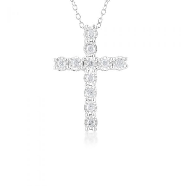 1 4 Carat Diamond Cross Pendant in Sterling Silver on 46cm Chain Cheap