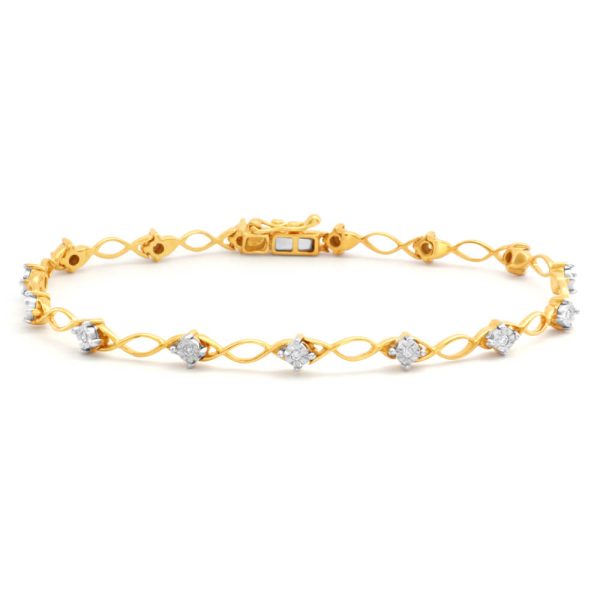 9ct Superb Yellow Gold Diamond 17.5cm Bracelet with 15 Brilliant Diamonds Sale