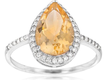 Sterling Silver Citrine and Zirconia Ring |  Sizes available:  L1 2, N1 2, P1 2 Online now