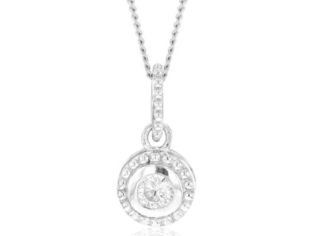 Sterling Silver Rhodium Plated White Cubic Zirconia Halo Pendant on Sale