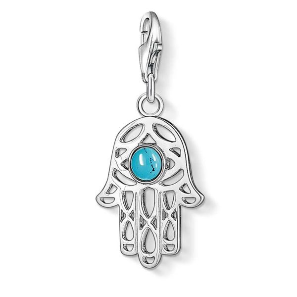 Sterling Silver Thomas Sabo Charm Club Hand of Fatima Turquoise Cheap