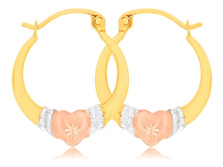 9ct Yellow Gold, White Gold & Rose Gold Love Hoop Earrings For Cheap