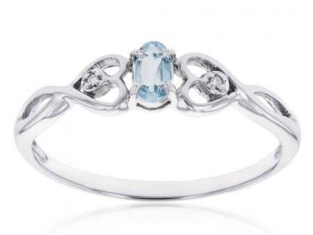 9ct White Gold 5x3mm Oval 0.21ct Aquamarine and Diamond Ring For Discount