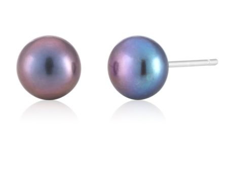 Blue Freshwater Pearl Stud Earrings on Sale