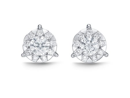 Memoire 18ct White Gold 0.15 Carat Diamond 3 Prong Bouquet Style Stud Earrings Supply