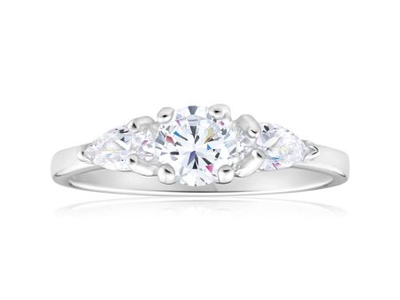 Sterling Silver Zirconia Trilogy Ring Hot on Sale