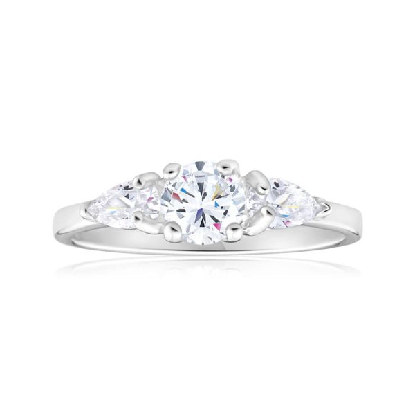 Sterling Silver Zirconia Trilogy Ring Hot on Sale