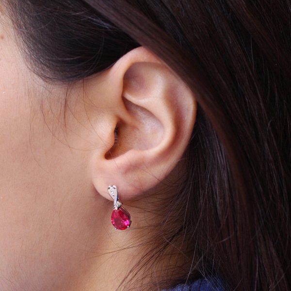 Sterling Silver Rhodium Plated Created Ruby and Cubic Zirconia Drop Earrings For Discount