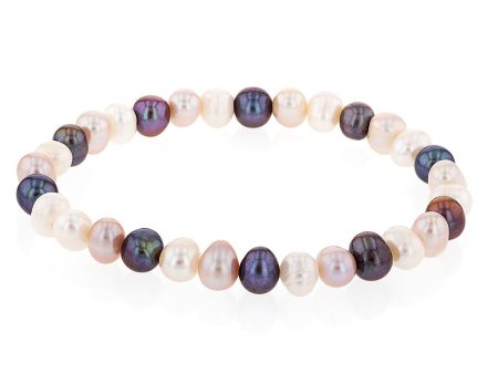 6mm Freshwater Pearl White Pink Peacock Stretch Bracelet Sale