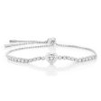 Sterling Silver Rhodium Plated Zirconia Heart Adjustable Bracelet Hot on Sale