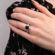 18ct White Gold Natural Black Sapphire 3.00ct Emerald Cut Ring with 0.50ct Diamonds on Sale