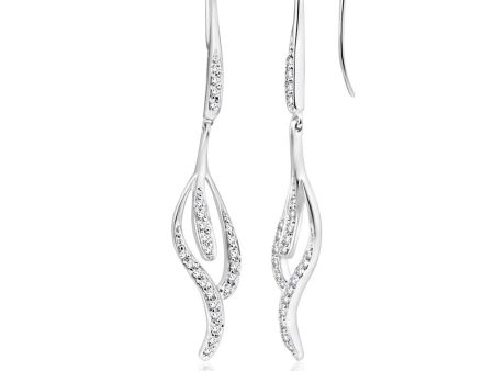 9ct Superb White Gold Diamond Drop Flutter Earrings For Cheap