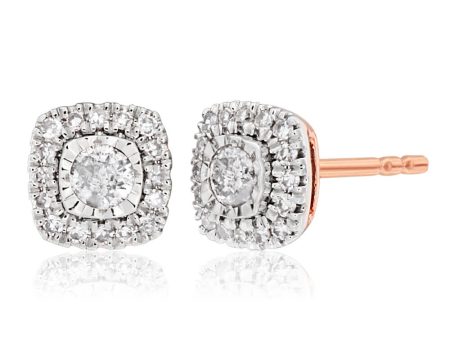 9ct Rose Gold Stud Earrings with 1 4 Carat of Diamonds Supply