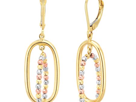 9ct Three-Tone Gold Fancy Diamond Cut Beaded Layered Drop Earrings Discount