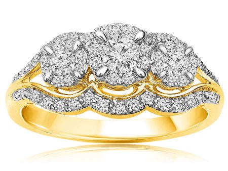 10ct Yellow Gold Diamond 1 2 Carat Trilogy Ring Supply