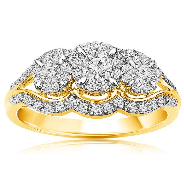 10ct Yellow Gold Diamond 1 2 Carat Trilogy Ring Supply