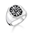 Thomas Sabo Sterling Silver Black Onyx Compass Signet Ring on Sale