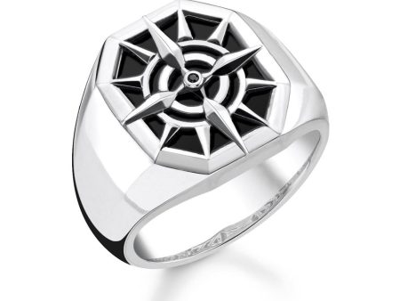 Thomas Sabo Sterling Silver Black Onyx Compass Signet Ring on Sale