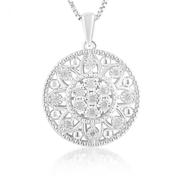 0.10 Carat Diamond Filigree Pendant in Sterling Silver Discount