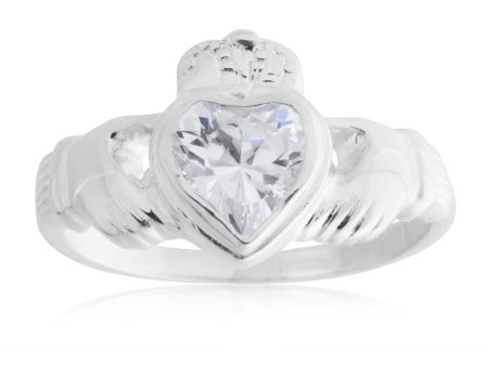 Sterling Silver Zirconia Claddagh Ring Online Hot Sale