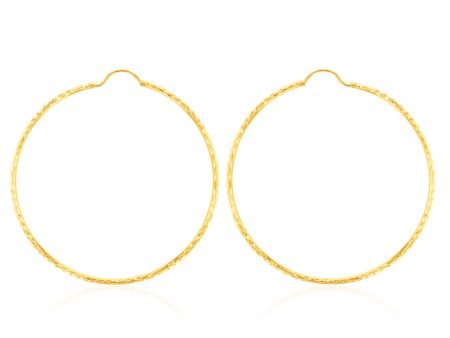 9ct Yellow Gold 40mm Diamond Cut Earrings Online