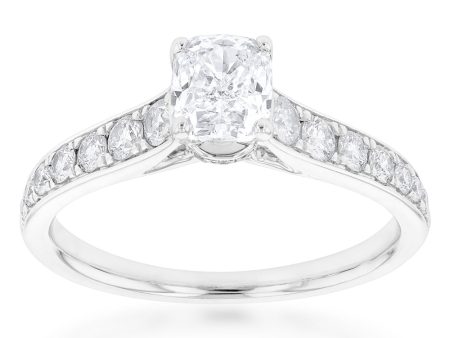 14ct White Gold 1.40 Carat Ring with Cushion Cut Centre Diamond Supply