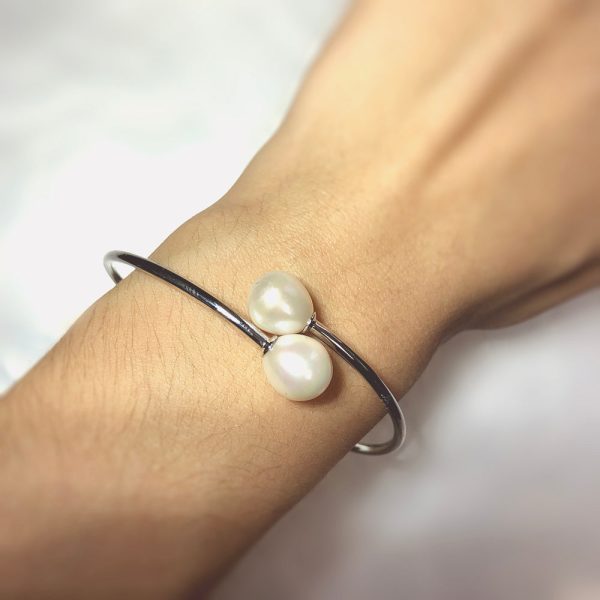 Sterling Silver 8-10mm Freshwater Pearl Bangle Online Hot Sale