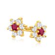 9ct Alluring Yellow Gold Created Ruby + Cubic Zirconia Stud Earrings on Sale