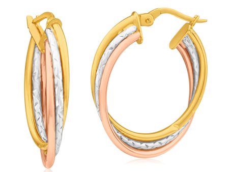 9ct Yellow Gold, White Gold & Rose Gold Hoop Earrings Kali For Cheap