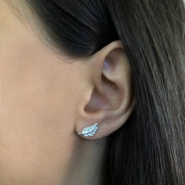 Sterling Silver Zirconia Leaf Stud Earrings Online now