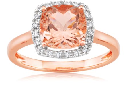 9ct Rose Gold 8mm 2.00 Carat Cushion Cut Morganite and 0.10 Carat Diamond Ring Online now