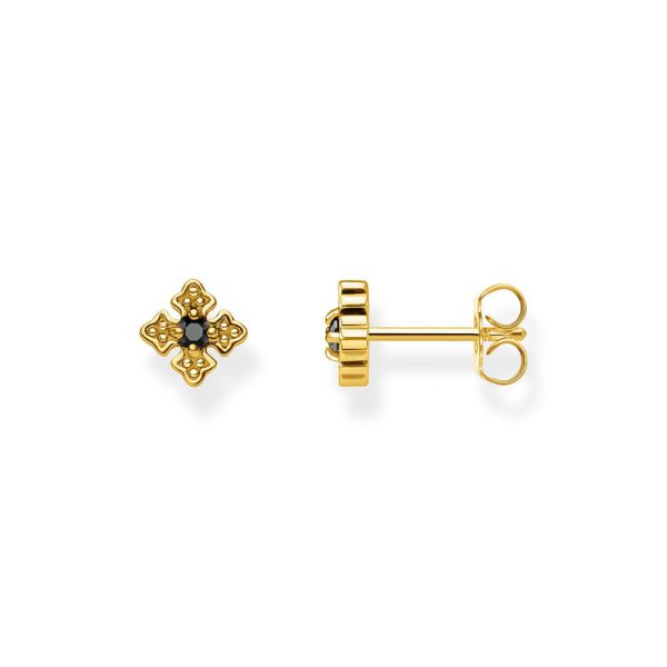 Thomas Sabo Gold Plated Sterling Silver Rebel Black Cubic Zirconia Cross Earrings Online