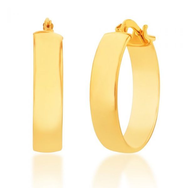 9ct Silverfilled Yellow Gold Plain 15mm Hoop Earrings Discount