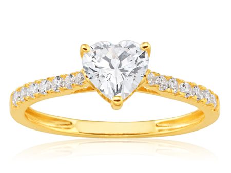 9ct Yellow Gold Zirconia Heart Shape Ring Online Sale