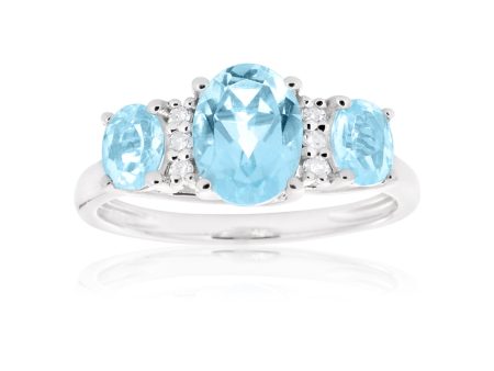 9ct White Gold Sky Blue Topaz & Diamond Trilogy Ring Supply